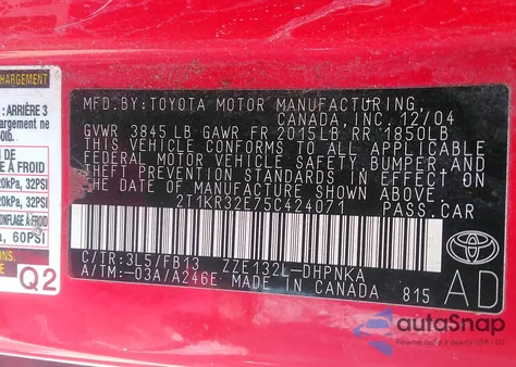 2005 Toyota Matrix Xr from USA, damaged, VIN 2T1KR32E75C424071